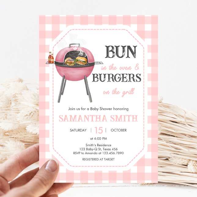 Invitation Baby Shower Pink Burger BBQ (Bun and Burgers Baby Shower Invitation)