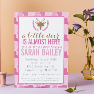 Invitation Baby shower Pink Camo Little Deer