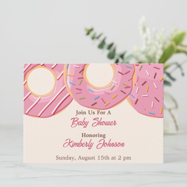 Invitation Baby Shower Pink Donut Delight (Debout devant)