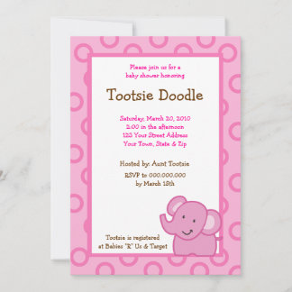 Invitation Baby shower Pink Elephant 5x7