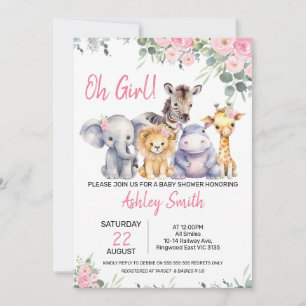 Invitation Baby shower Pink Floral Eucalyptus Safari