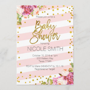 Invitation baby shower Pink Gold Floral