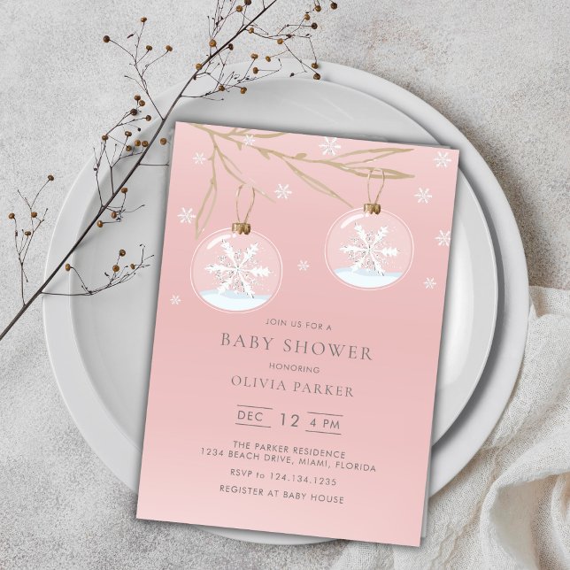 Invitation Baby shower Pink Gold Winter Snowflake (Pink Gold Winter Snowflake Baby Shower Invitation)