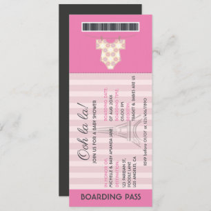 Invitation Baby shower Pink Paris Boarding Pass