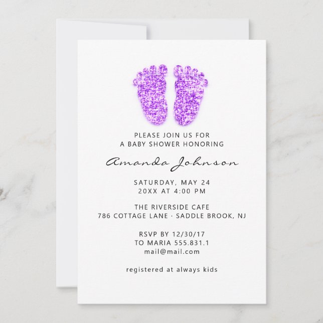 Invitation Baby shower Pink Pieds Parties scintillant Garçon  (Devant)