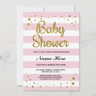 Invitation baby shower  Pink Stripe Gold Parties scintillant 