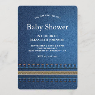 Invitation Baby shower piqué de jeans de tirette de denim