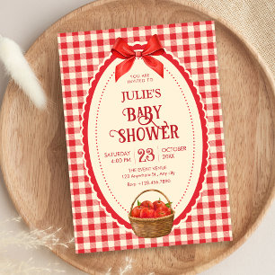 Invitation Baby shower pique-nique à carreaux rouges rétro