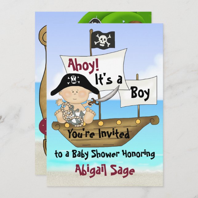 Invitation Baby shower Pirate Little Buccaneer (Devant / Derrière)