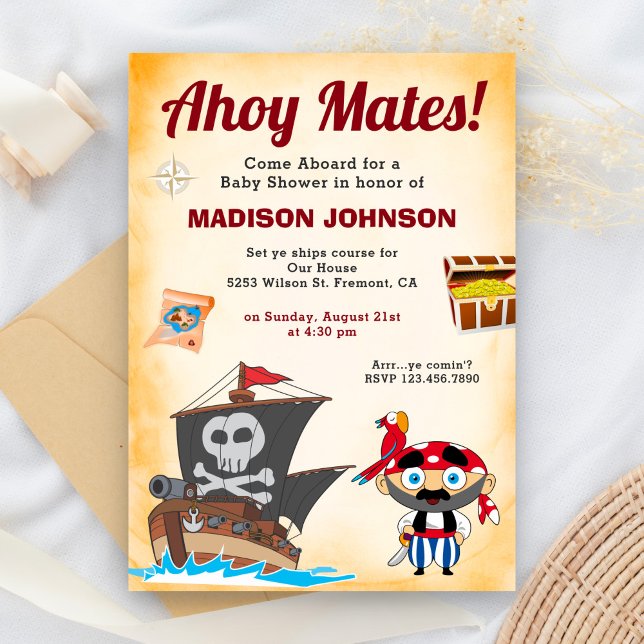 Invitation Baby Shower Pirate Mignon (Créateur téléchargé)