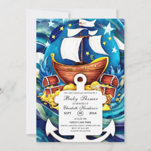 Invitation Baby shower pirate personnalisé simple