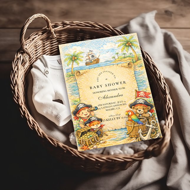 Invitation Baby Shower Pirate Trésor Doré (Créateur téléchargé)