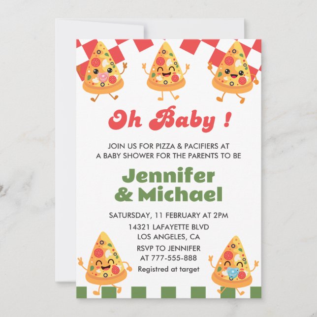 Invitation Baby Shower Pizza Oh Bébé Tétine (Devant)