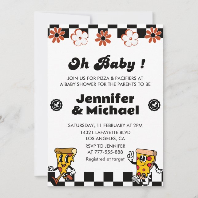 Invitation Baby Shower Pizza Oh Bébé Tétine (Devant)