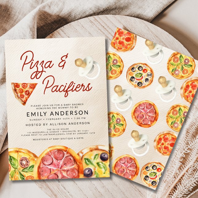 Invitation Baby shower Pizza & Pacificateurs aquarelle (Créateur téléchargé)