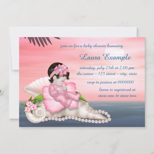 Invitation Baby Shower Plage aux Coquillages (Devant)