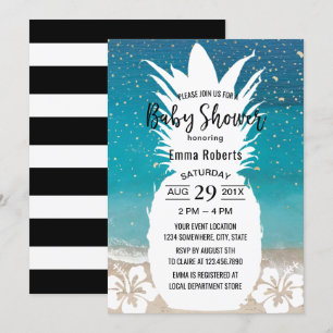 Invitation Baby shower Plage tropicale d'ananas et de fleurs