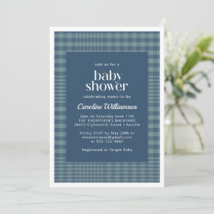Invitation Baby shower Plaid classique bleu rétro