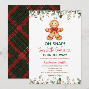 Invitation Baby Shower Plaid Gingerbread Noël Classique 