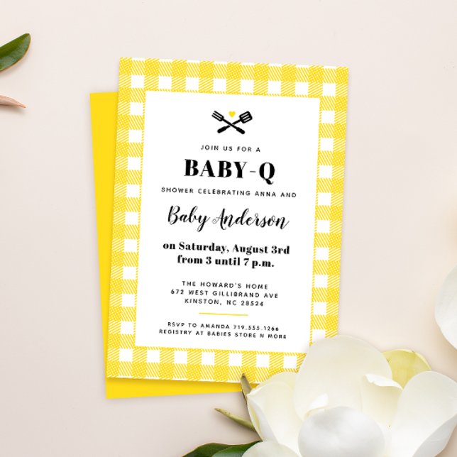 Invitation Baby shower Plaid Jaune En vichy soleil BBQ (Créateur téléchargé)