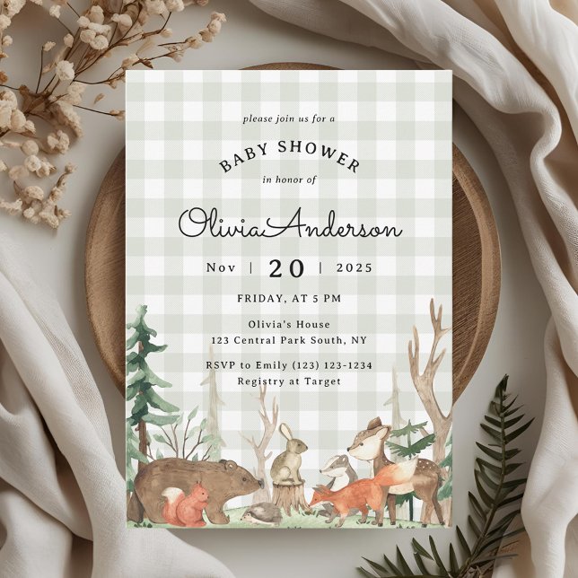 Invitation Baby Shower Plaid Rustique Forêt d'Hiver (Créateur téléchargé)