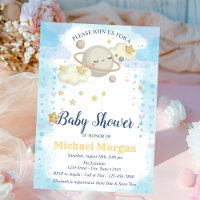 Baby Shower Planète Étoiles Nuages Bleu