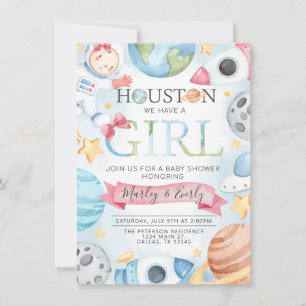 Invitation Baby shower Planètes spatiales Fille ro