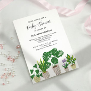 Invitation Baby shower Plante poché Fleur vert