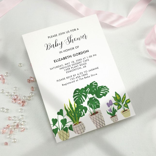 Invitation Baby shower Plante poché Fleur vert (Créateur téléchargé)