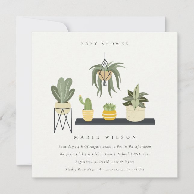 Invitation Baby shower Plante Succulent à pois mou (Devant)