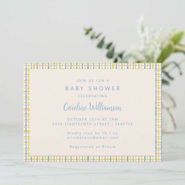 Invitation Baby shower plat moderne Vintage Cute Pastel (Debout devant)