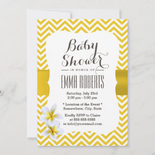 Invitation Baby shower Plumeria Jaune Classique Chevron