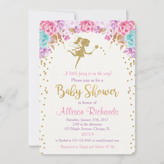 Invitation baby shower poilu rose et or (Devant)