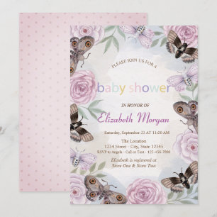 Invitation Baby shower pointillé aux fleurs de papillons élég