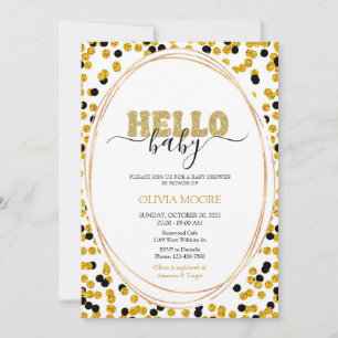 Invitation baby shower points noir et or