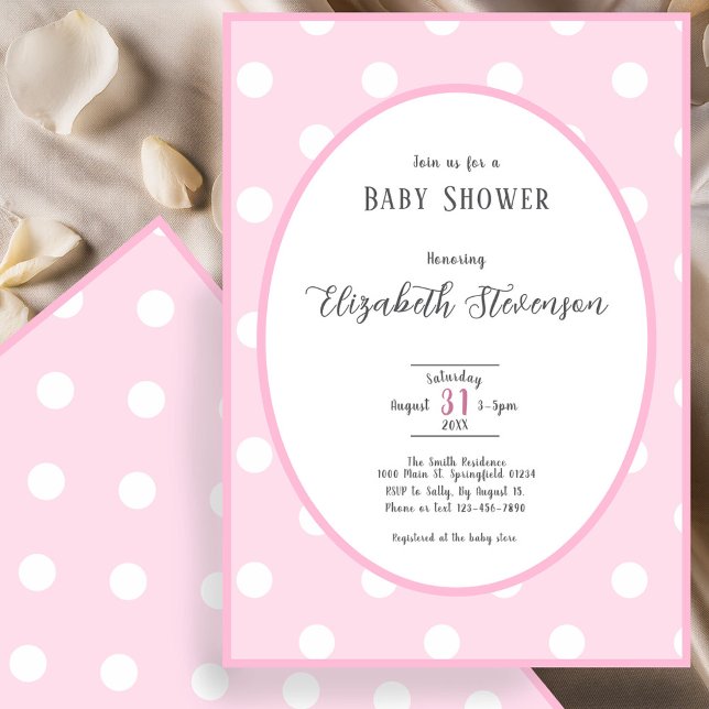 Invitation Baby Shower Points Roses Classique (Créateur téléchargé)