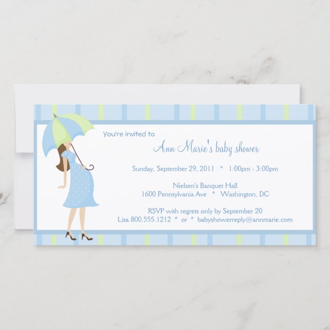 Invitation Baby shower Pois Bleu Et Vert (Devant)