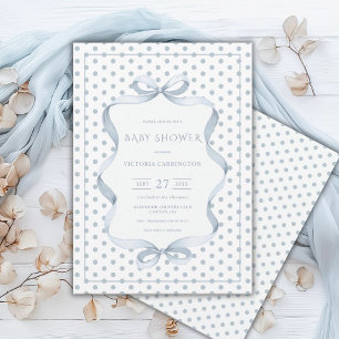 Invitation Baby Shower Pois Bleu Ruban