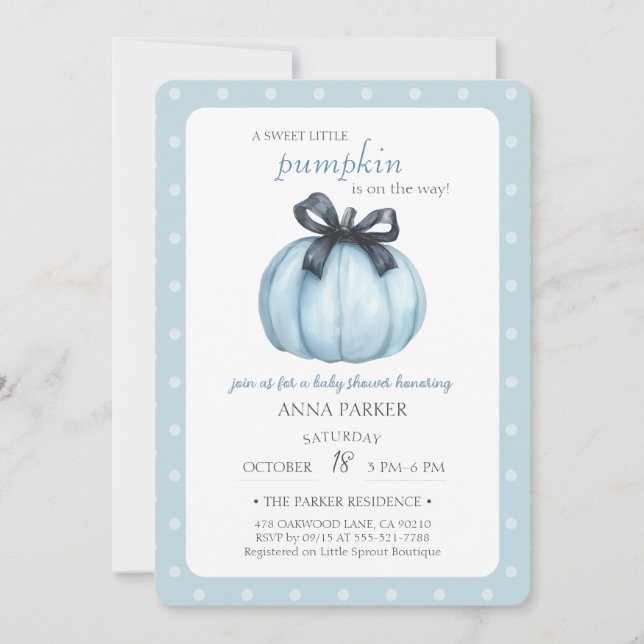 Invitation Baby shower Pois Blue Little Citrouille (Devant)