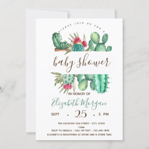 Invitation Baby shower Pois Cactus aquarelle
