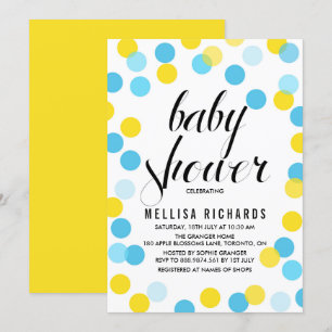 Invitation Baby shower Pois Confetti Jaune et Bleu