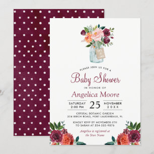 Invitation Baby shower Pois de la Bourgogne Mason Jar
