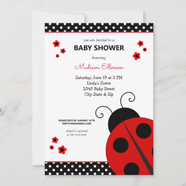 Invitation Baby shower Pois de Ladybug (Devant)