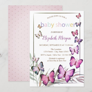 Invitation Baby shower Pois des papillons d'aquarelle