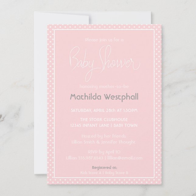 Invitation Baby shower Pois rose clair (Devant)