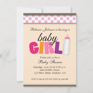 Invitation Baby shower Pois rose fille