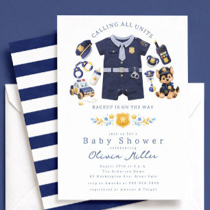 Invitation Baby Shower Policier Rayure Bleue