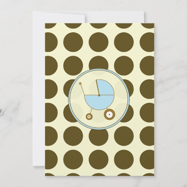 Invitation Baby shower Polka bleu et Brown (Devant)
