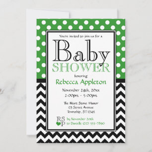 Invitation Baby shower Polka Dot Green et Chevron