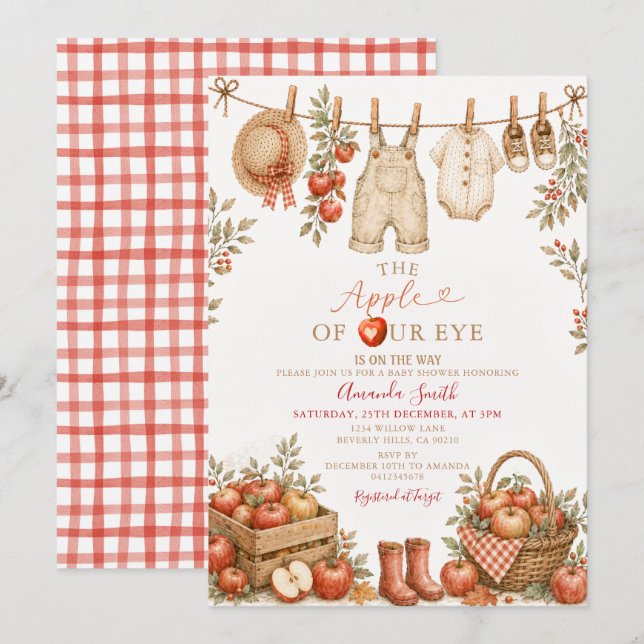 Invitation Baby Shower Pommes de Printemps de l'Automne (Devant / Derrière)